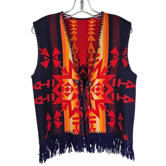 Vintage Pendleton Womens Wool Fringe Vest S/M Southwestern Indian Blanket Aztec - Picture 1 of 8